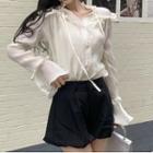 Set: Frill Trim Blouse + Camisole Set Of 2 - Blouse & Camisole - Milky White - One Size
