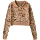 Leopard Print Cropped Polo Sweater