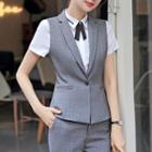 Slim-fit Button Vest/ Cropped Dress Pants/ Short-sleeve Shirt/ Set