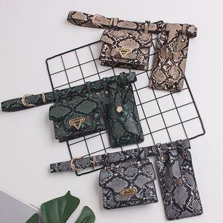 Snake Print Faux Leather Pouch Belt
