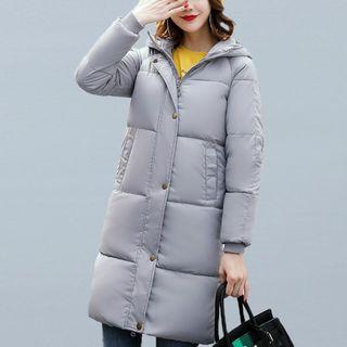 Plain Hooded Padded Long Coat