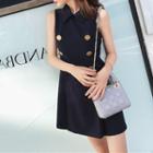 Collared Double-breasted Sleeveless Mini A-line Dress