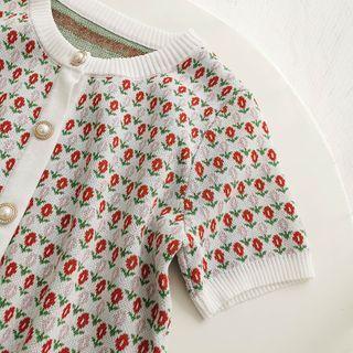 Flower Print Knit Cardigan As Shown In Figure - One Size