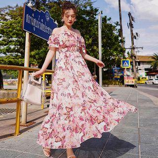 Flower Print Midi A-line Tube Dress