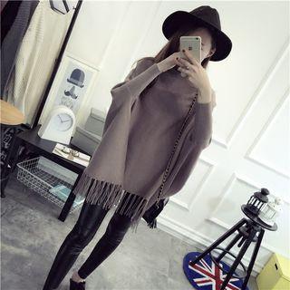Long-sleeve Fringed Cape Knit Top
