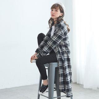 Plaid Button Tie-waist Long Shirt