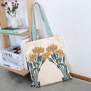 Floral Print Tote Bag Flower - Beige - One Size