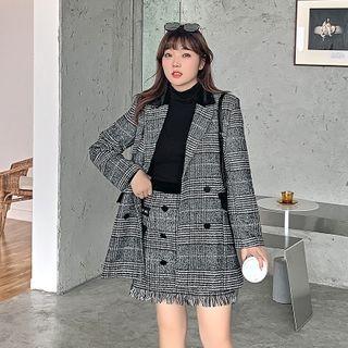 Plaid Double-breasted Blazer / Mini A-line Skirt