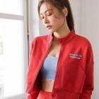 Lettering Cropped Zip-up Sports Jacket