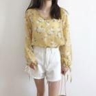 Long-sleeve Floral Blouse Yellow - One Size