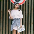 Set: Print Short-sleeve T-shirt Dress + A-line Skirt
