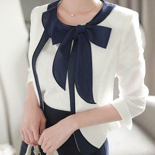 3/4-sleeve Contrast-trim Blazer