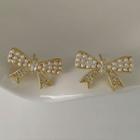 Bow Faux Pearl Rhinestone Alloy Earring 1 Pair - 14k Gold - One Size