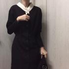 Contrast-collar Long-sleeve Dress Black - One Size