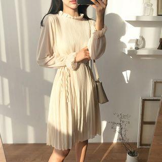 Long-sleeve Accordion Pleated A-line Dress