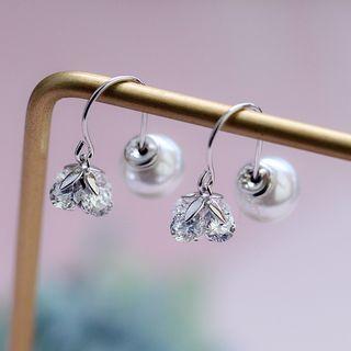 925 Sterling Silver Faux Pearl Rhinestone Flower Earring