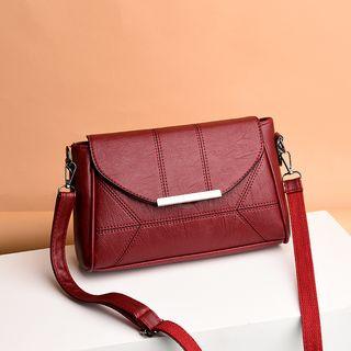 Snap-button Faux Leather Crossbody Bag