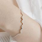 925 Sterling Silver Rhinestone Zigzag Bracelet As Shown In Figure - One Size