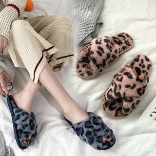 Leopard Print Crisscross Furry Slippers