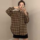 Long Sleeve Plaid Shirt Coffee - One Size