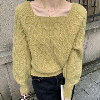 Knitted Lantern Sleeve Square-neck Sweater