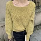 Knitted Lantern Sleeve Square-neck Sweater
