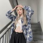 Long-sleeve Tie-dyed Button-up Denim Jacket