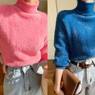 Turtleneck Furry Knit Top