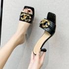 Chain Detail Kitten Heel Slide Sandals