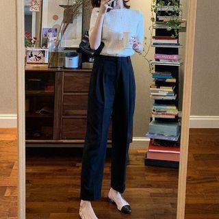 Short-sleeve Knit Top / Straight Leg Dress Pants / Set