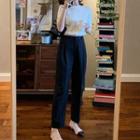 Short-sleeve Knit Top / Straight Leg Dress Pants / Set
