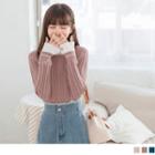 Frilled Trim Mock Two Piece Cable Knit Top