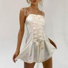 Spaghetti-strap Lace-up Mini A-line Dress