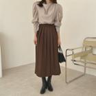 Belted Woolen Maxi Pleat Skirt