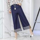 Tie-neck Printed Blouse / Cuffed Wide-leg Pants