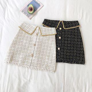 Fray Hem Beaded Tweed Mini Skirt