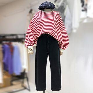 Set: Striped Sweatshirt + Wide Leg Jeans