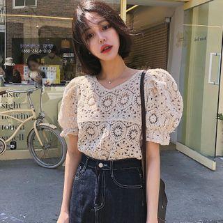 Short-sleeve Sheer Top Off-white - One Size