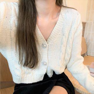 Cropped V-neck Glitter Cardigan