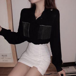 Fringe Trim Shirt Black - One Size