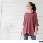 Batwing-sleeve Panel Round Neck Plain Top