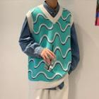 V-neck Wave Pattern Knit Vest