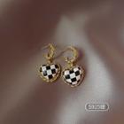 Heart Checker Alloy Dangle Earring 1 Pair - Checkered - Black & White - One Size