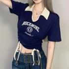 Short-sleeve V-neck Lettering Crop Top
