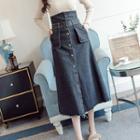 High-waist Buttoned Midi Denim Skirt