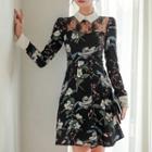 Long-sleeve Floral Print Mini A-line Collared Dress