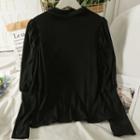 Mock-neck Puff-sleeve Knit Top In 5 Colors