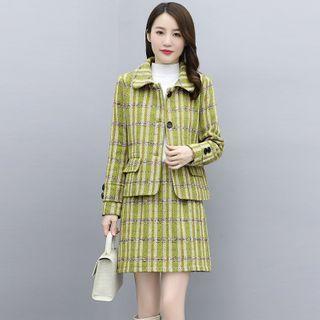 Set: Tweed Plaid Jacket + A-line Skirt