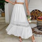 Button Accent Lace Panel Maxi Skirt