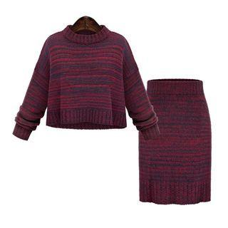 Set: Striped Sweater + Fitted Knit Mini Skirt